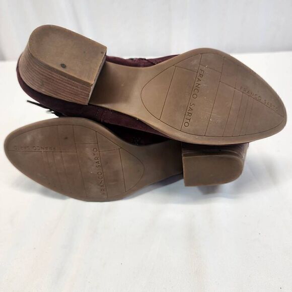 Franco Sarto Boots Garfield Ankle Booties Red Burgundy Block Heels Size 7.5 - Picture 9 of 9